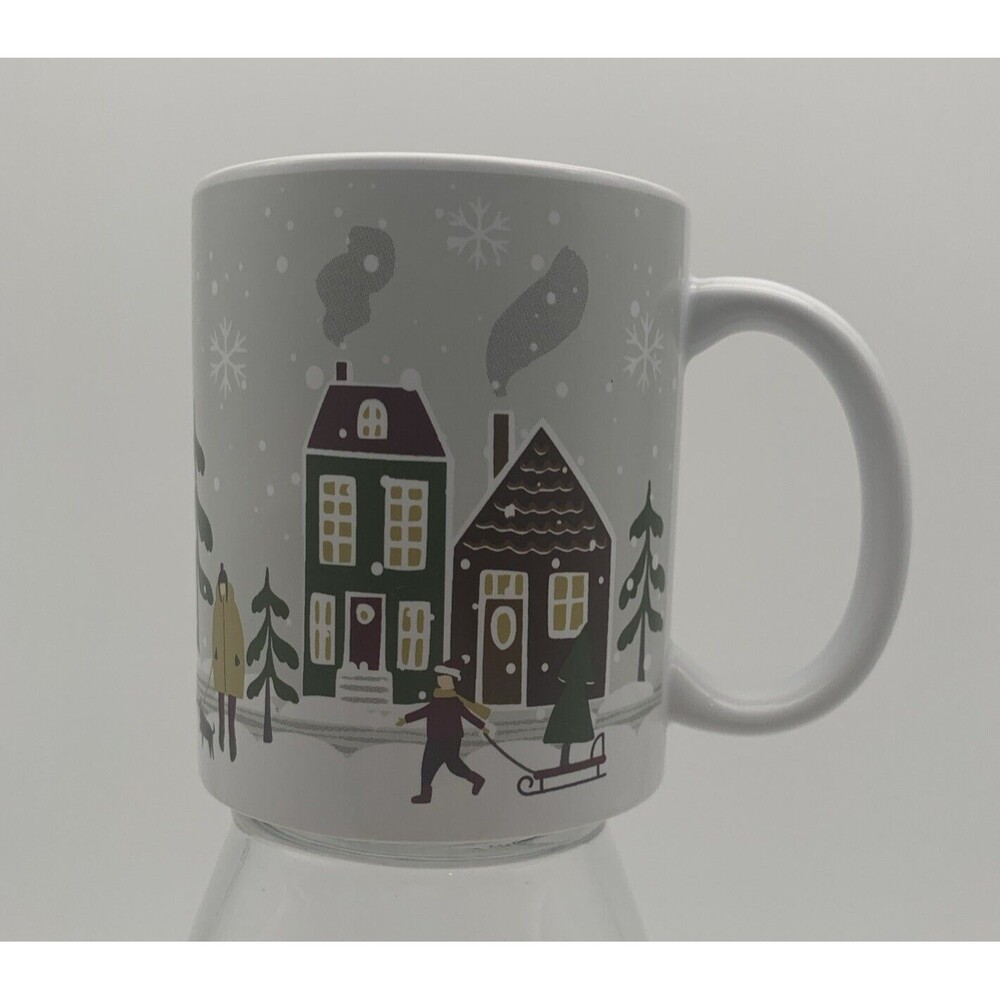 Designpac Coffee Tea Mug Winter Snowy Neighborhood Scene Lt Gray White 10oz
